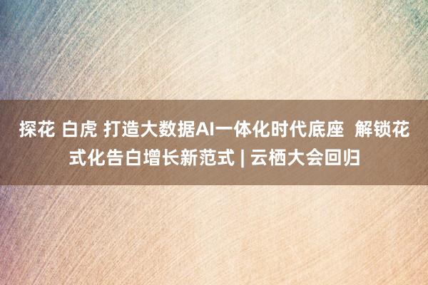 探花 白虎 打造大数据AI一体化时代底座  解锁花式化告白增长新范式 | 云栖大会回归