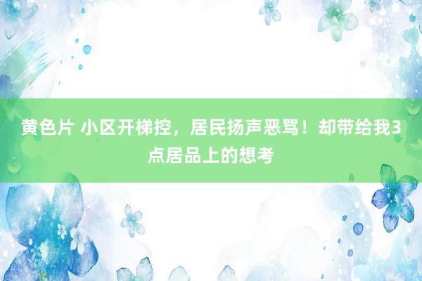 黄色片 小区开梯控，居民扬声恶骂！却带给我3点居品上的想考