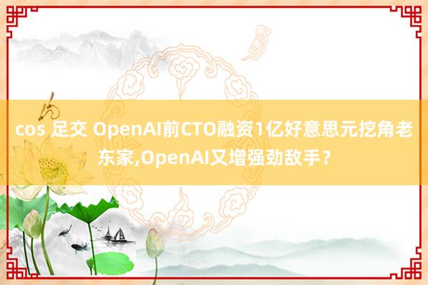 cos 足交 OpenAI前CTO融资1亿好意思元挖角老东家，OpenAI又增强劲敌手？