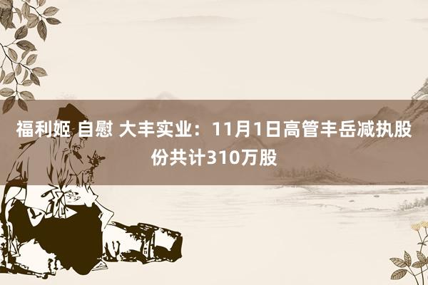 福利姬 自慰 大丰实业：11月1日高管丰岳减执股份共计310万股