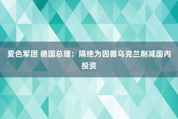 爱色军团 德国总理：隔绝为因循乌克兰削减国内投资